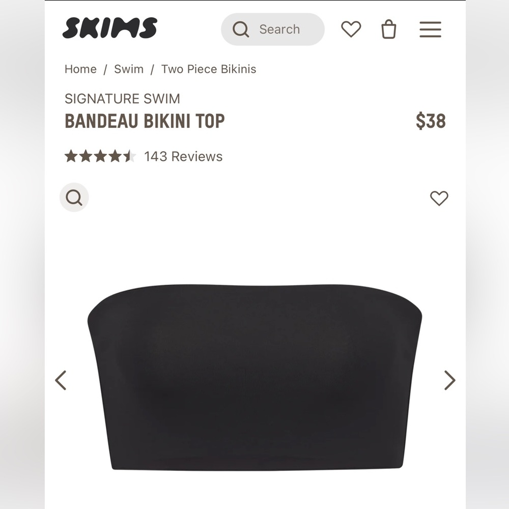 SKIMS BANDEAU BIKINI TOP - NWT ONYX SIZE M